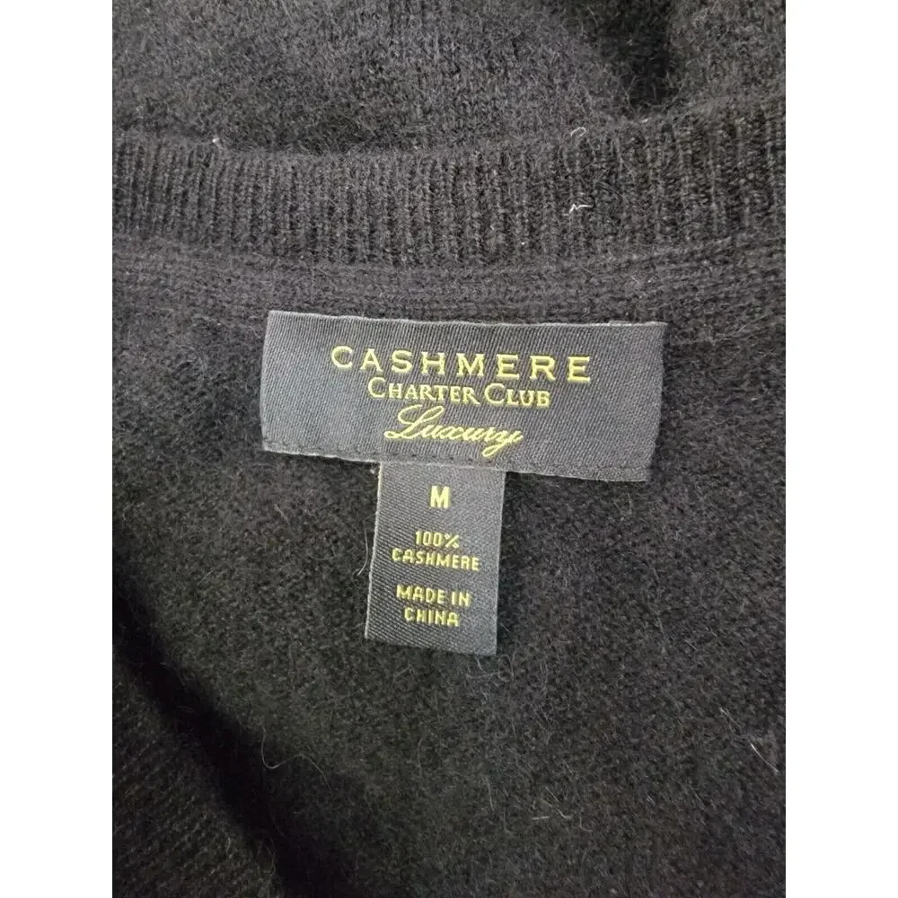 Charter Club Luxury Sweater Womens Medium 100% Cashmere V Neck Black - Picture 7 of 9